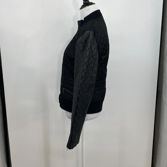 Teenflo Jacket Womens 10 Black Quilted Zip Up Winter Faux Leather Moto Mock Neck - Picture 4 of 13